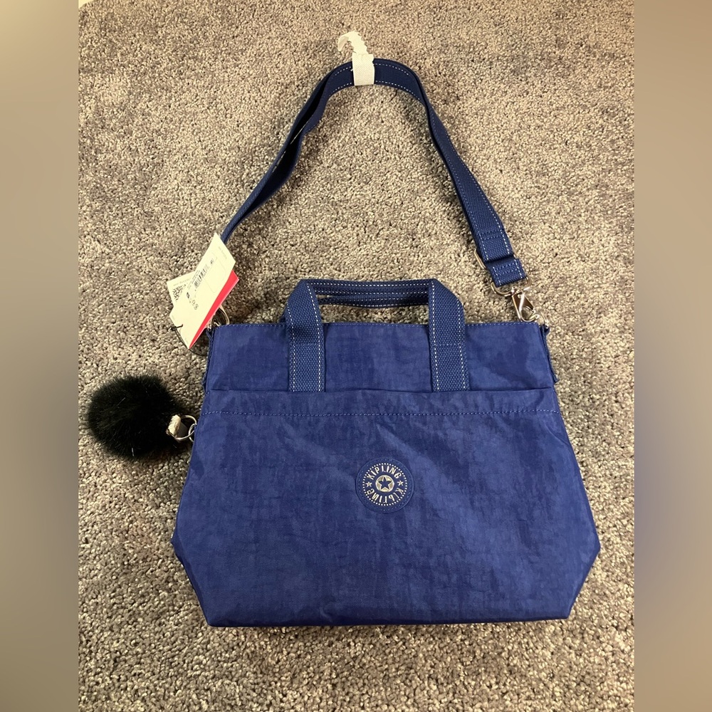 Kipling Zamora Metallic Tote Bag Brave Blue NWT!
